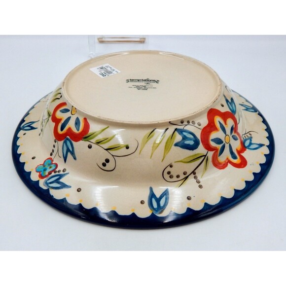 Temptations By Tara Capri Pasta Bowl Blue Wide-Rimmed 12 Inch Floral 1 .5 Qt - Picture 5 of 9